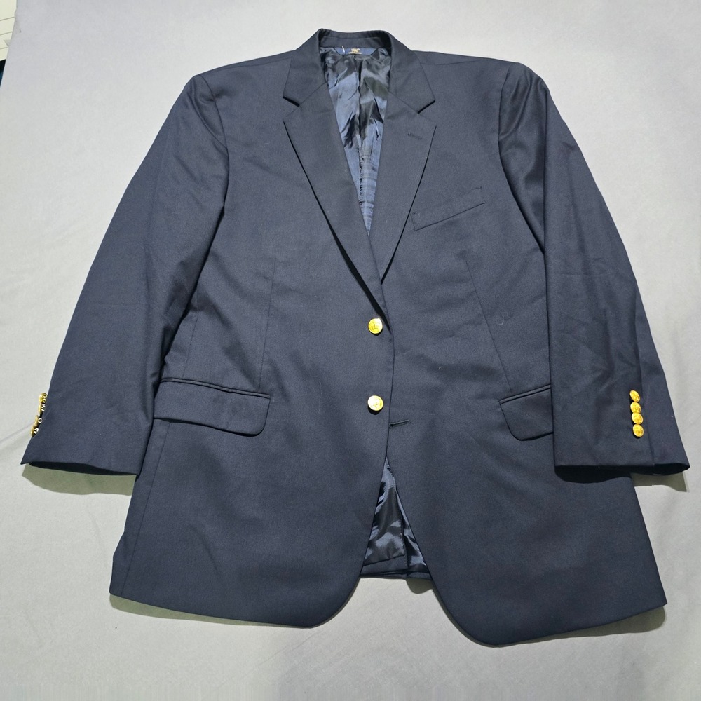 Brooks Brothers 346 Blazer Mens 46R Navy Blue Wool Gold Button Suit Jacket